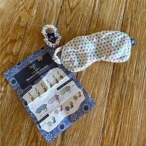 RARE Roller Rabbit sleep mask + hair tie, brand new disco heart print